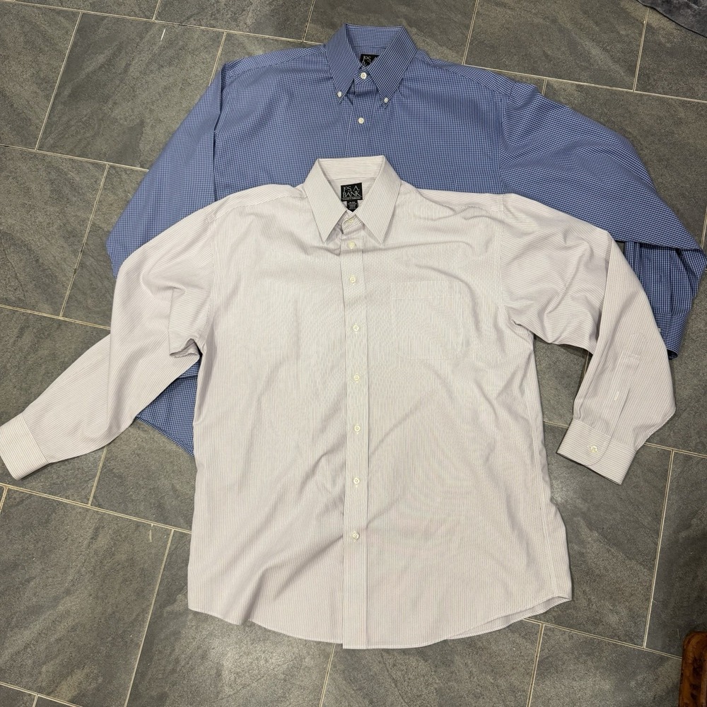 jos a bank Long Sleeve Button Shirt L Lot Of Two Dress Preppy Blue‎ White Stripe